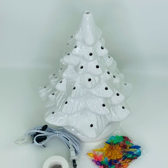 White 12"H Ceramic Lite UP Christmas Tree Table Top Retro Nostalgic Decoration - Picture 7 of 12